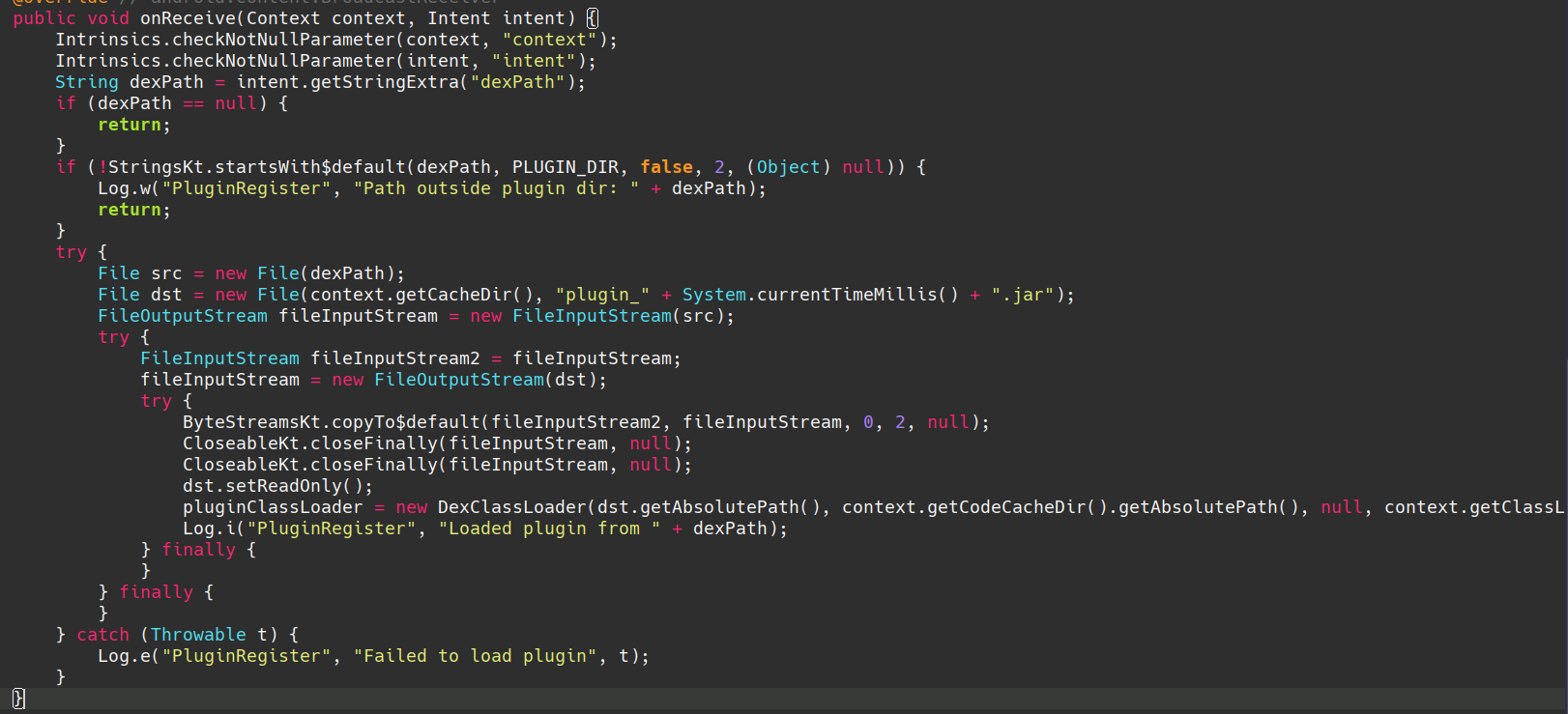 plugin register receiver
